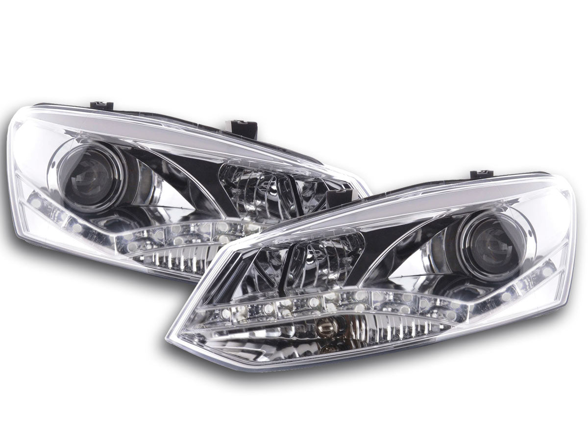 Scheinwerfer Set Daylight LED TFL-Optik VW Polo Typ 6R 2010- chrom Scheinwerfer Set Daylight LED TFL-Optik VW Polo Typ 6R 2010- chrom